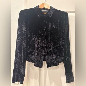 Reformation velvet cropped button down top size XL